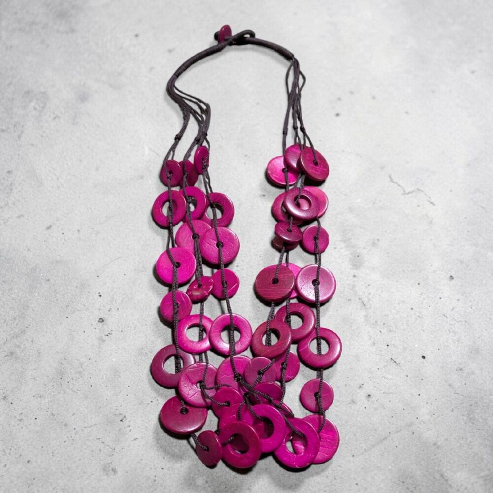 Pink Statement Necklace Multi Strand Disc Necklace Boho Chunky Y2K Bib Necklace